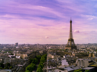 Fototapeta na wymiar View of Paris with Eiffel tower from Are de Triomphe