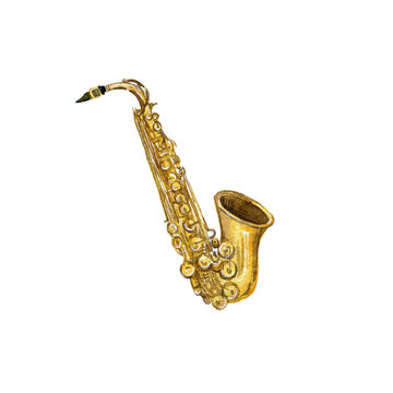 watercolor drawing saxophone