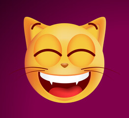 Cute Very Happy Emoticon Cat on Dark Background. Isolated Vector Illustration 