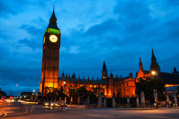 London, UK. Palace of Westminster at night with