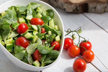 Purslane salad with tomato and cucumber