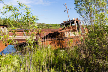 rusty shipwreck at chernobyl shipgraveyard