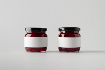 Strawberry Preserves Jar Mock-Up - Two Jars. Blank Label