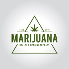 Vintage Marijuana label design, Cannabis Health and Medical therapy, vector illustration