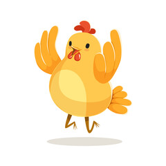 Cute cartoon chicken jumping colorful character vector Illustration isolated on a white background
