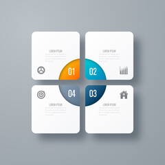 Business infographics template 4 steps with square