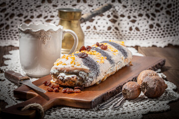Pieces of poppy seed cake on a plate.