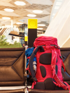 Backpack is at the airport Travel concept. Backpacker style.