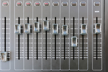 Professional audio mixing console buttons. Top view