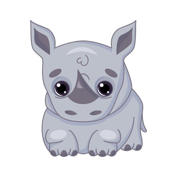 Cute cartoon rhino. Isolated on white background.