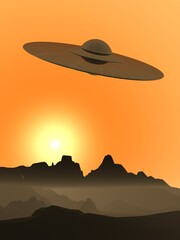 Fototapeta na wymiar Alien invasion. Flying saucer in the sky. A spaceship of aliens. 