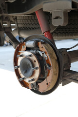 Rear drum brake assembly on pick-up truck