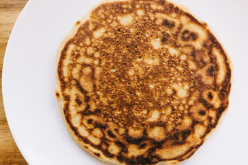 Close up image of a single pancake showing texture
