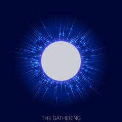 Gathering of point with trails to central object. Nuclear reaction vector illustration. Abstract colorful concept of collaboration. Magnetic attraction of objects to central formation