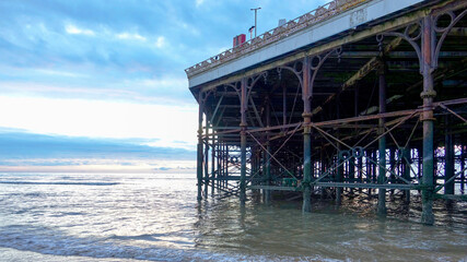 View underneath a pier when the tide is in. 