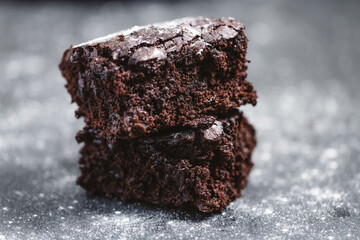 Close up of a stack of chocolate brownies