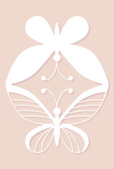 Invitation card, wedding decoration, design element. Elegant butterfly laser cut. Vector illustration.