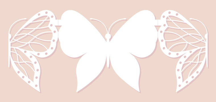 Invitation card, wedding decoration, design element. Elegant butterfly laser cut. Vector illustration.