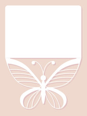 Invitation card, wedding decoration, design element. Elegant butterfly laser cut. Vector illustration.