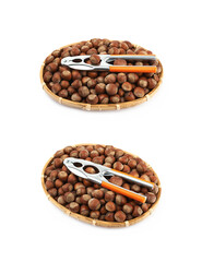 Wicker basket of hazelnuts isolated