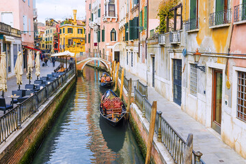 Gondolas on the picturesque canals of Venice