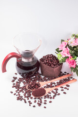 Coffee beans  for drip coffee  and coffee filter