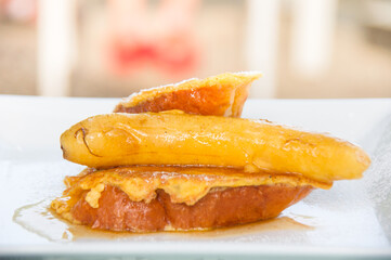 Honey French toast with fried banana.