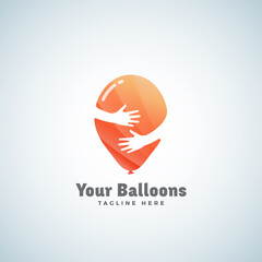 Balloons Abstract Vector Sign, Emblem or Logo Template. Balloon in Hands Negative Space Concept.