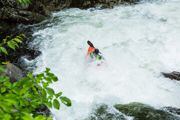 Kayaker In Whitewater In Smoky Mountains
