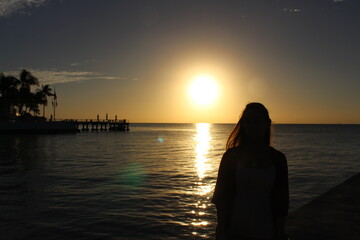 Silhouette of a girl at sunset