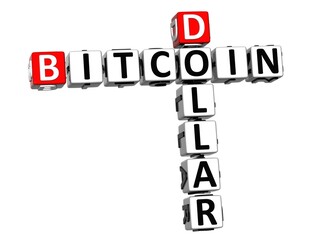 3D Crossword Bitcoin Dollar over white background.