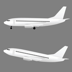 airplane in white color flight set illustration on grey background
