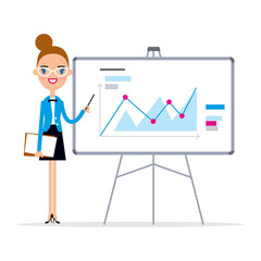 Business woman wearing office style clothes at work. Vector illustration