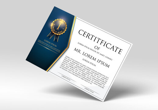 Certificate Layout with Dark Blue and Gold Accents 1
