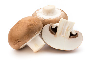 Fototapeta na wymiar Fresh champignon mushrooms isolated on white.