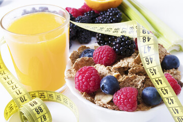 healthy eating with tape measure, concept of diet and healthy eating