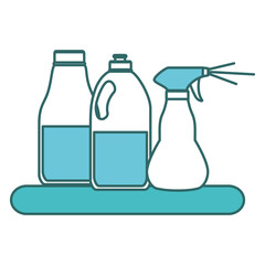 shelf with Laundry products in plastic bottles vector illustration design
