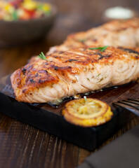 Grilled Salmon Fillet With Steamed Vegetables and Sauce