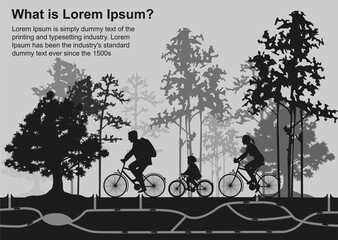 Family on cycle ride in forest, rats creep in burrows. Split illustration