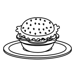 dish with delicious hamburger fast food vector illustration design
