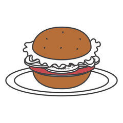 dish with delicious hamburger fast food vector illustration design