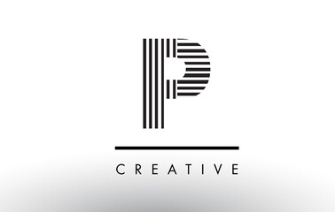 P Black and White Lines Letter Logo Design.
