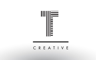 T Black and White Lines Letter Logo Design.