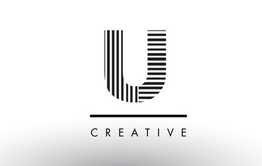U Black and White Lines Letter Logo Design.