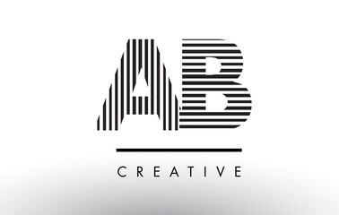 AB A B Black and White Lines Letter Logo Design.