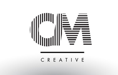 CM C M Black and White Lines Letter Logo Design.