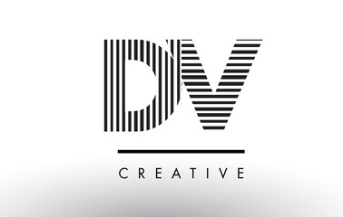 DV D V Black and White Lines Letter Logo Design.