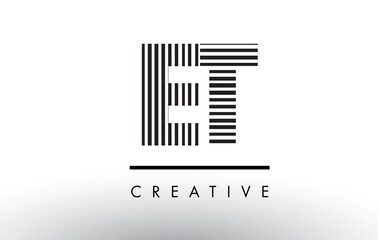 ET E T Black and White Lines Letter Logo Design.