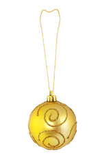 Hanging gold Christmas tree ornament. Isolated.