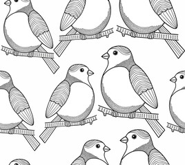 Seamless black and white graphic with cute birds.